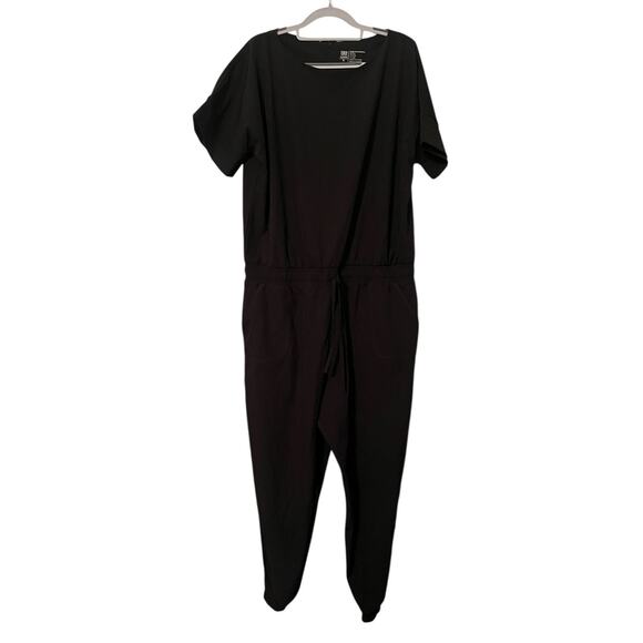 Albion Fit Everyday Jumpsuit •XL Petite•Black Ankle Zip Elastic Drawstring Waist - Picture 6 of 14